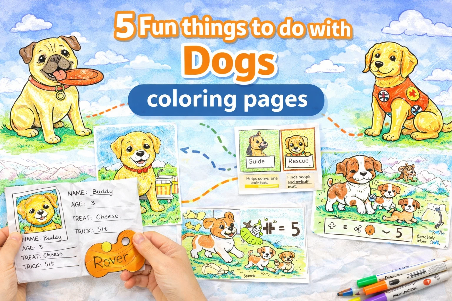 5 Fun things to do with Dogs coloring pages