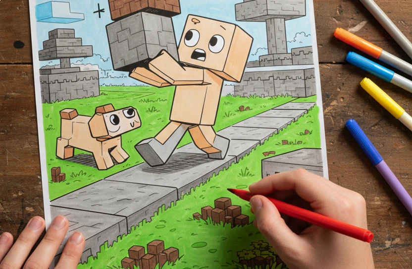 Have fun coloring Minecraft inspired images