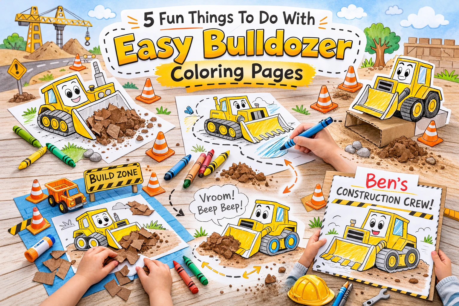 5 Fun things to do with Easy Bulldozer coloring pages