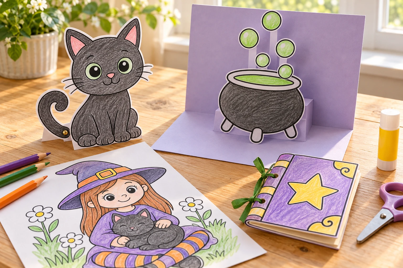 66 Cute Witches and Black Cats coloring pages - Free PDF Printables