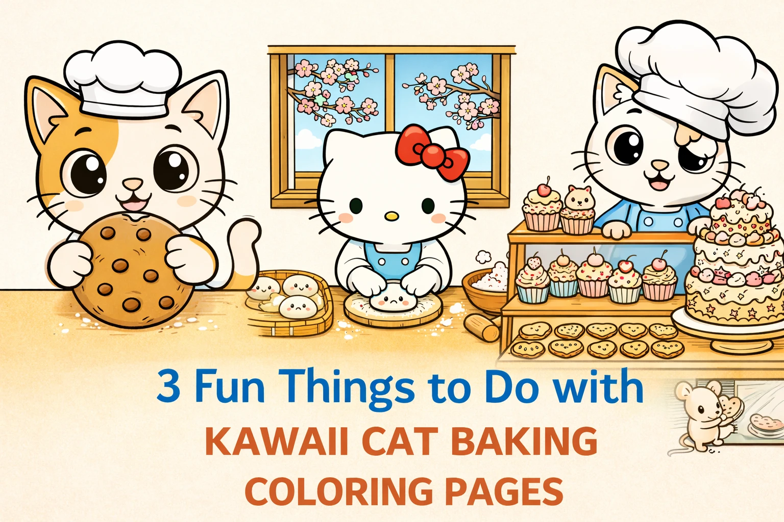 Kawaii Cat Baking Coloring Pages