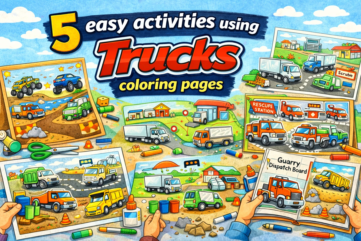 Activities with truck coloring pages