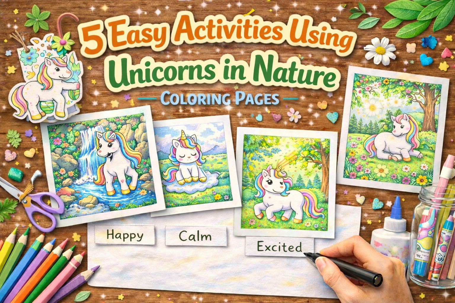Unicorns in Nature coloring pages